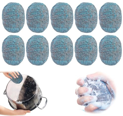 10 Pezzi Spugne da Cucina per Piatti, Lana Metallica, Spazzole In Acciaio Inox, Piatti Riutilizzabile Spugna, Spugna Abrasiva in Acciaio, Tappetino per Sapone in Lana per Sporco Ostinato