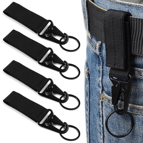4 Piezas Táctico para Colgar, Llavero Táctico con Cinturón, Gancho Clave Multifuncional Hebilla, Mosquetón de Nylon Loop Clip,para Llaves de Coche, Mochila, Colgante de Camping al Aire Libre