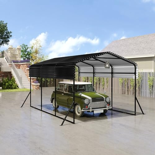LZQ Outdoor-Autozelt-Garage | 10 x 15FT Carport Schwarz | Metall Außengarage-Auto-Unterstand| Schatten mit verzinktem Metalldach für Autos und Boote biwakzelt