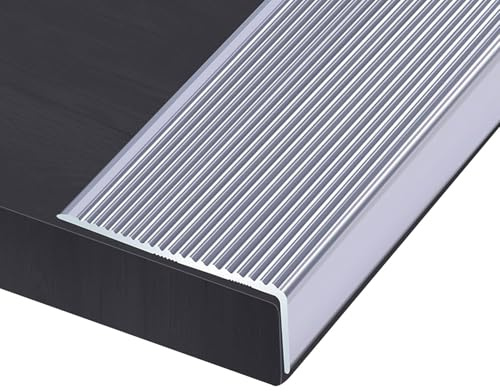 Profilé de Marches d'escalier en Aluminium 90 cm en Forme de L, Nez de Marche Escalier pour Bois, Vinyle et Carrelage(Argent,W 7 x H 3 cm)