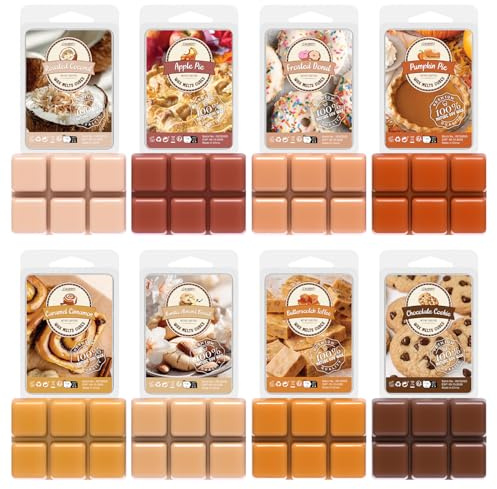 Salubrito Bäckerei Duftwachs für Duftlampe, Natürliches Duftwachswürfel, Sojawachs, Herbst Wax Melts für Kerzen Wärmer, Kürbisgewürz, Zimt, Vanille, Kokosnuss und Mehr, 8 Düfte