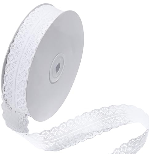 DOPENSPI 3cm x 45m Spitzenband Weiß, Vintage Spitze Spitzenborte Dekoband Zierband Schleifenband Hochzeit Spitzenstoff Spitzenbordüre Zum Nähen für Hochzeit Tischdeko Basteln Geschenkband(Weiß)