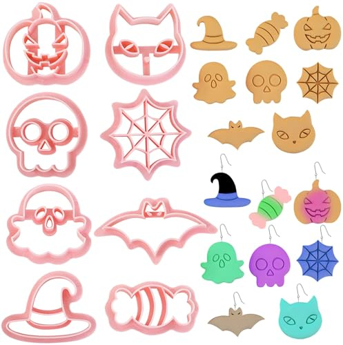 Lot de 8 emporte-pièces en pâte polymère pour Halloween, moulage en une seule touche, motif citrouille fantôme 3D en relief, pour glaçage, décoration ou fabrication de bijoux coupe-biscuits Halloween