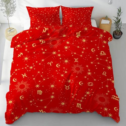Lwznbio Housse de Couette 135x200 Respirant Constellation Linge de Lit pour Été Microfibre Doux Symbole Galaxie Parure de Lit avec Fermeture Éclair et Taie d'oreiller 65x65 cm