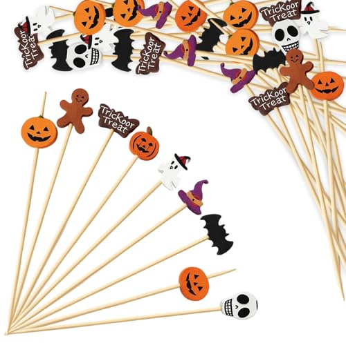 Halloween Party Decorations, 100 Count Canape Sticks for Halloween Cake Decorations, Spooky Theme Food Display, 12 cm Long Table Decorations