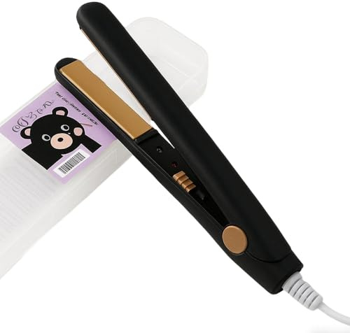 Plancha de pelo 2 en 1,Mini Plancha de Pelo,Planchas Planas de Calentamiento，Calentamiento Ultrarrápido,Cabello Corto, Flequillo Tamaño Mini Viaje uso en el Hogar(Negro y Dorado)