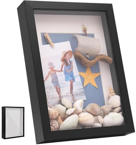 Cadre Photo 3D, Cadre Photo Profond à Remplir 20 x 25 cm, avec Plaque Acrylique Transparente, Cadre Objet 3D Profond 3cm, Cadre Stéréoscopique Carré, pour Les Photos, Les Bouquets, œuvres d'art DIY