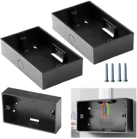 2 Gang Surface Mount Back Box Pattress 2Pcs, Pattress Box - 146 x 86 x 35mm Durable Electrical & Network Faceplate Mounting Solution (Black)