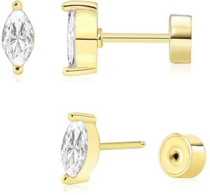 Marquise Zirkonia Flatback Ohrstecker Ohrringe Gold Silber 316L Hypoallergene Klein Ohrstecker Chirurgenstahl Ohrringe Wasserfest Helix Knorpel Piercing Gold Schmuck Set für Damen Herren