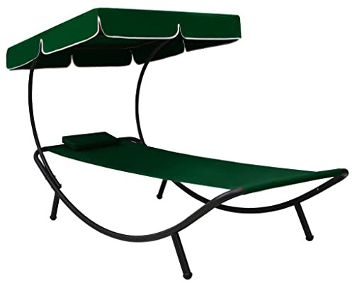 Frdhee Schwebeliege Sonnenliege Liegestuhl,Sonnenliege mit Sonnendach & Kissen Grün,Campingliege Für Balkon,Garten,Strand,Breite Anwendbarkeit
