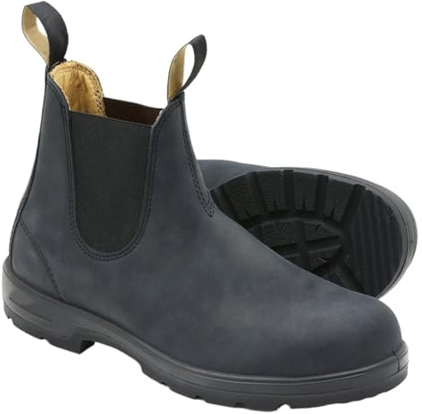 RUHTEUO Stivaletti Chelsea da uomo in pelle retrò, scarpe casual con plateau, stivaletti slip-on, coppia fatti a mano(Blue,41)