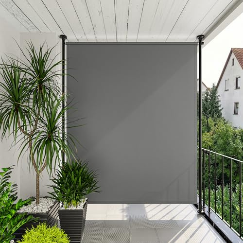 Amopatio Klemmmarkise Senkrechtmarkise 200x310 cm – Vertikalmarkise ohne Bohren mit Handkurbel höhenverstellbar – Sichtschutz, Sonnenschutz & Windschutz für Balkon Terrasse Garten, Grau