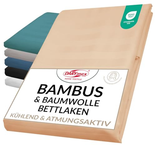 DarymexFlaches Laken ohne Gummizug, 160x240 cm, Satin, Beige | Satiniertes Betttuch mit Streifenmuster, 50% Bambusviskose & 50% Baumwolle, weich, temperaturregulierend