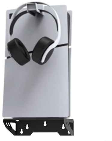 EXTRWORY Wandhalterung für PS5 Slim Disc Konsole mit Headset-Halter und 2 Controller-Haken, platzsparende Gaming-Station-Organizer-Halterung, ABS-Material für Heimspielzimmer, Schwarz