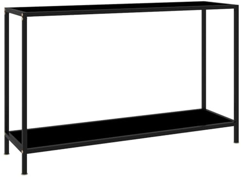 Mhdvray Konsolentisch Schwarz 120x35x75 cm, moderner Flurtisch aus Hartglas und Metall, schmaler Ablagetisch mit Ablagefläche für Wohnzimmer, Flur und Eingangsbereich