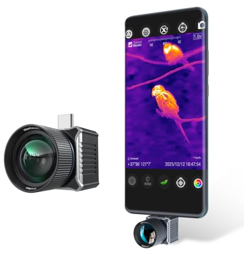 Caméra Thermique T2 Max pour iPohne et Android Monoculaire Thermique | Razor Sharp Résolution 512 x 384, Objectif réglable 15 mm 130 m Observation des oiseaux Zoom numérique 15x 50 Hz Noir