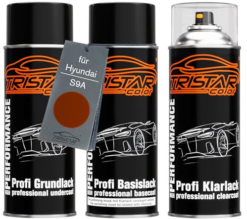 TRISTARcolor Autolack Spraydosen Set für Hyundai S9A Orange Caramel Metallic Grundlack Basislack Klarlack Sprühdose 400ml