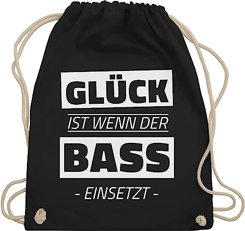 Turnbeutel Rucksack - Festival Zubehör - Glück ist wenn der Bass einsetzt - Unisize - Schwarz - festivaltasche konzerttasche techno konzert rave beutel musiker tasche festivalbeutel festivals