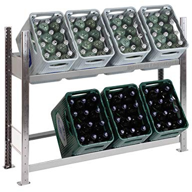 Hustedt Getränkekistenregal für 8 Kästen, 100 x 136 x 34 cm, verzinkt, 2 Ebenen mit je 150 kg Tragkraft, Industriequalität Made IN Germany, Kastenständer