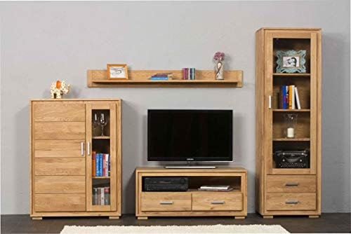 Wohnwand Wohnzimmerschrank Basel Set IX Wildeiche Massivholz geölt 4-teilig