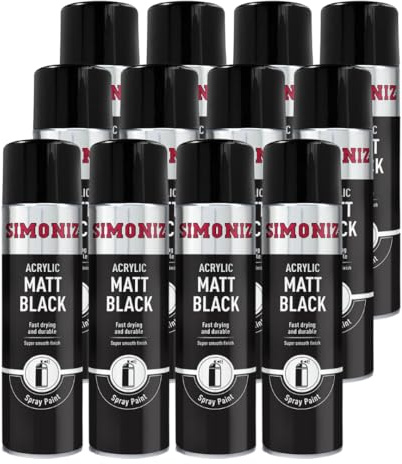 Simoniz Acrylic Matt Black Spray Paint 12x 500ml