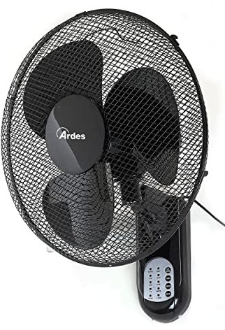 ARDES | AR5W40R Ventilatore da Parete con 3 Pale Rotanti di 40cm Telecomando a Distanza Oscillazione Automatica Timer Regolabile e 3 Velocità dal Design Elegante Ventilatore Murale Nero
