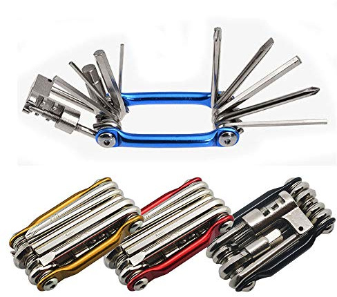 Senven® 11 en 1 Multifunción Bicicleta Reparación y Mantenimiento Kit - Mini Plegable Herramientas Multiusos para Bici - Azul