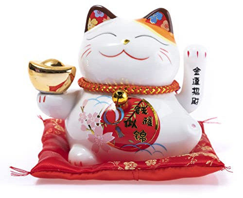 lachineuse - Maneki Neko Winkekatze Weiß - Glückskatze - Kawaii Japanische Deko-Objekt - Glücksbringer Katze - Porzellan 13 x 14,5 x 10 cm - Chinesische Asien Dekoration Asia Deko
