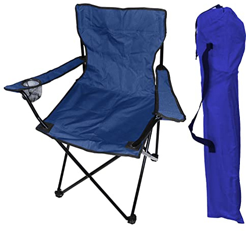 FineHome Chaise de camping pliante avec porte-gobelet et sac Bleu