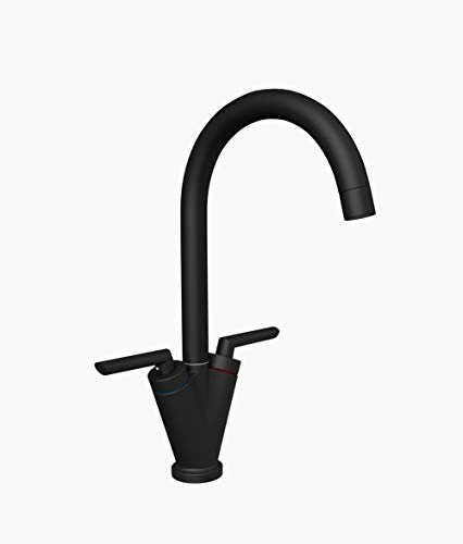 Black V Shape Kitchen Sink Tap | Double Lever Monobloc Mixer | 360 Degrees Swivel Spout | Luxury Faucet Design