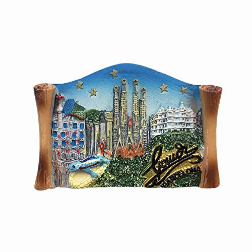 Barcelona Spanien 3D Scroll-förmiger Kühlschrankmagnet, Kunstharz, Reise-Souvenirs, handgefertigte Heim- und Küchendekoration, Barcelona Kühlschrankmagnet, Sammlung, Geschenk