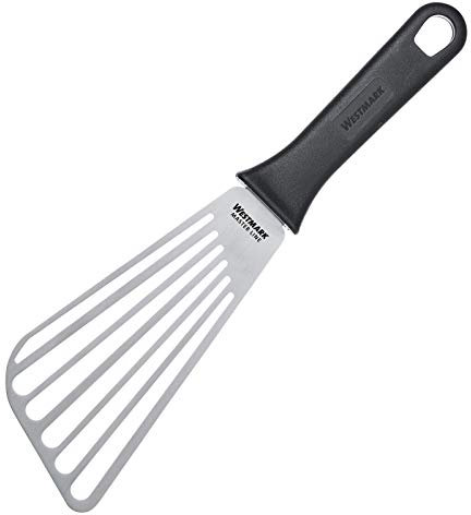 Westmark Espátula profesional para grill, Recta, Flexible, Ranurada, Tamaño de la hoja: 8,5 x 16,5 cm, Longitud: 29,5 cm, Acero inoxidable / plástico, Master Line, Negro/plateado, 13352270