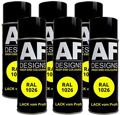 Alex Flittner Designs 6 x RAL vernice spray per auto vernice colorata vernice spray RAL 1026 giallo brillante lucido