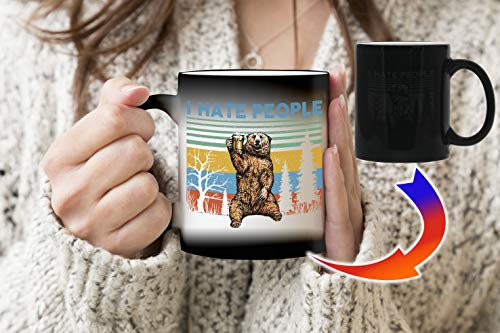 I Hate People Bear with Beer Camping Black Magic Temperature Color Changing Mug Coffee Tea 330ml Cup