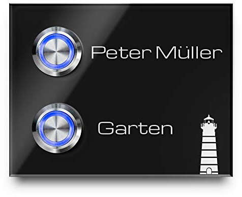 2 Fach Edelstahl Doppel-Türklingel mit Gravur - Klingel 9x7 cm mit zwei Premium LED Klingelknopf Taster | Klingelschilder in Hochglanz Optik | Gravierte Klingelplatte für Mehrfamilienhaus/Doppelhaus