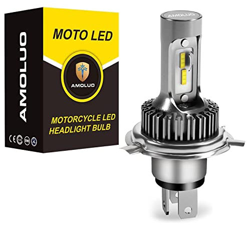 AMOLUO Ampoule H4 Led Moto de Phare Sans Ventilateur, Kit de Conversion 25W HS1/9003 Ampoule de Rechange Parfaite Pour Halogène H4 6000K xénon Lumière Blanc,1 PCS