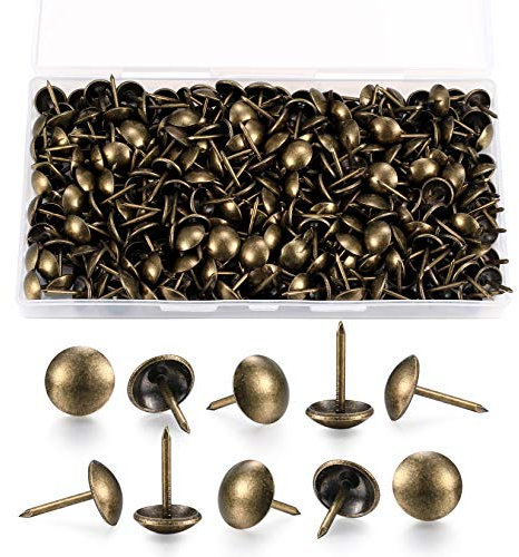 200 Pcs Upholstery Tacks, Antique Bronze Decorative Thumb Tacks, Furniture Push Nail Pins with Plastic Storage Box(11 * 17mm)