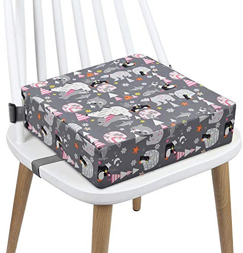 Rehausseur Chaise Enfant Coussin, en Toile de Coton Lavable avec 2 Sangles, Boucle de Sécurité, Motif de Dessin Animé Pour Enfant (Gris Bears) 111
