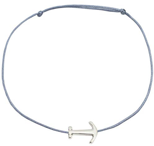 Selfmade Jewelry Fußkettchen Damen Anker Silber Handgemachtes Fußbändchen Größenverstellbar Inkl. Geschenk-Verpackung (Silber - Grau)