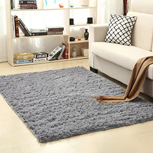 ERPENG Schaffell Teppich 140x200cm Anti-Rutsch Unterseite Weich und kuschelig Hochflor Teppich Leicht zu Reinigen für Flur Teppich Anti Rutsch Unterlage, Grau