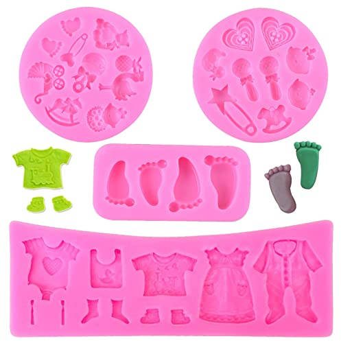 Baby Shower Silikonform 4 Stück Fondant Mould für Babykleidung, Füße, Candy DIY Kuchendekoration Backform