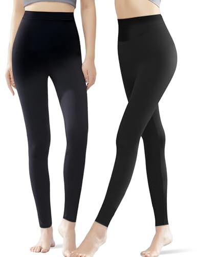 Lot de 2 Leggings Longs pour Femme – Pantalon de Yoga en Coton, Doux, Extensible et Opaque pour Un Confort Toute la Journée (S-M, 9073-Combo1)