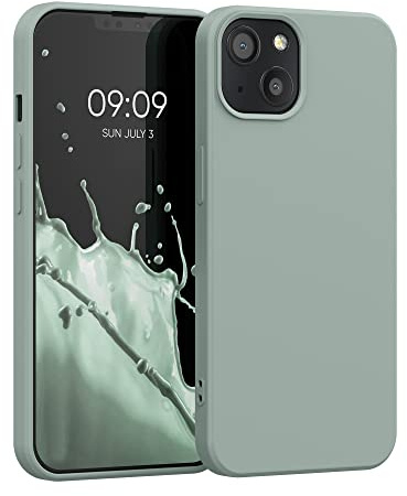 kwmobile Hülle kompatibel mit Apple iPhone 13 Hülle - gummierte TPU Silikon Handyhülle - Schutzhülle für kabelloses Laden - Case in Graugrün