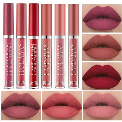 6 Stück matt flüssiger Lippenstift Nude Lipstick Waterproof Long Lasting Non Fading Natural Color Makeup Gift For Women (Set C)