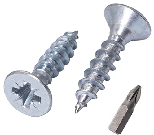 SKIR'CO (Pack of 200 pcs) Zinc Plated Steel 4.5 x 20 mm Silver Wood Screws, Pozidriv Countersunk Head, Chipboard Screws, PZ Fully Threaded (200, 4.5 x 20 mm)