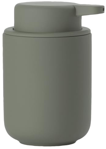 Zone Denmark Ume Seifenspender für Flüssigseife, Steingut/Keramik mit Soft Touch-Beschichtung, Skandinavisch im Design, 250 ml, Höhe 12,8 cm, Olive Green (Grün)