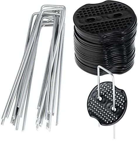 Fippy Erdnägel für Unkrautvlies, Enthält 30 Stück Edelstahl Gartenheringe und 30 Stück Pufferscheiben für Erdanker, zur Sicherung Bodenabdeckung