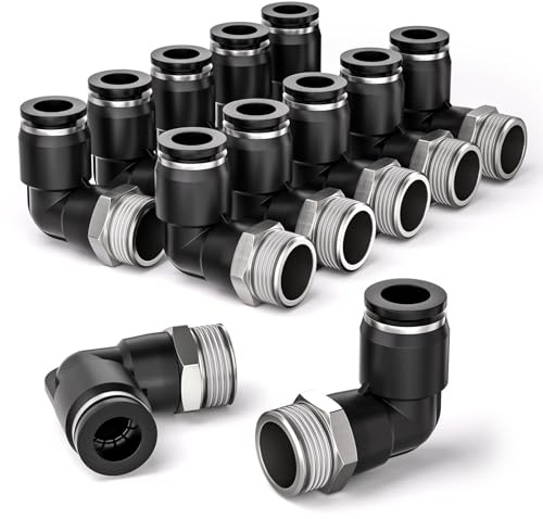 Bwintech 12 Stück 10mm Schlauch AD x 1/4 Zoll BSP Außengewinde 90 Grad Winkel Pneumatikanschluss, PL10-02 Schnellverschluss Luftleitungsadapter