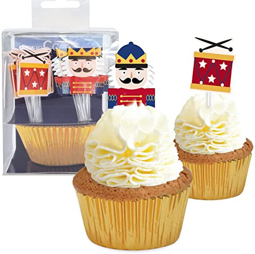 Scrapcooking - Set de 24 cajas y toppers para magdalenas - Tema de cascanueces - Decoraciones para pastelería, postres, pasteles, galletas, cumpleaños Navidad - Cake Design - 4903