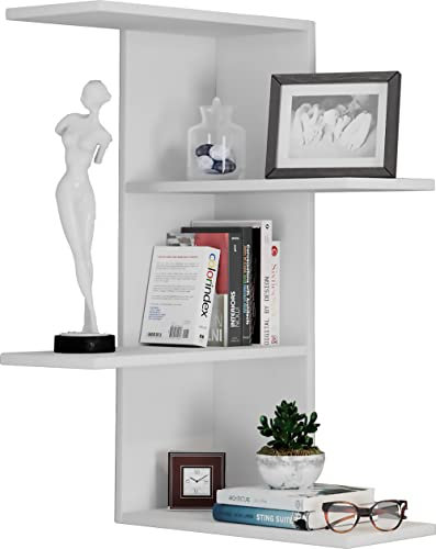 VCM Wandregal Balos Weiß | Hängendes Regal | 4 Regalböden | Modern | Maße: H. 77 x B. 45 x T. 45 cm